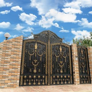 Decorated wrought iron gate